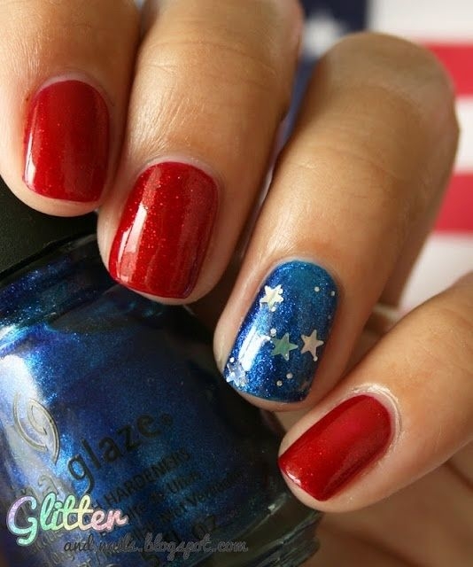 One Blue Nail with Stars