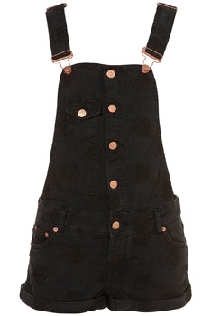 Topshop Moto Black Embroidered Denim Dungarees