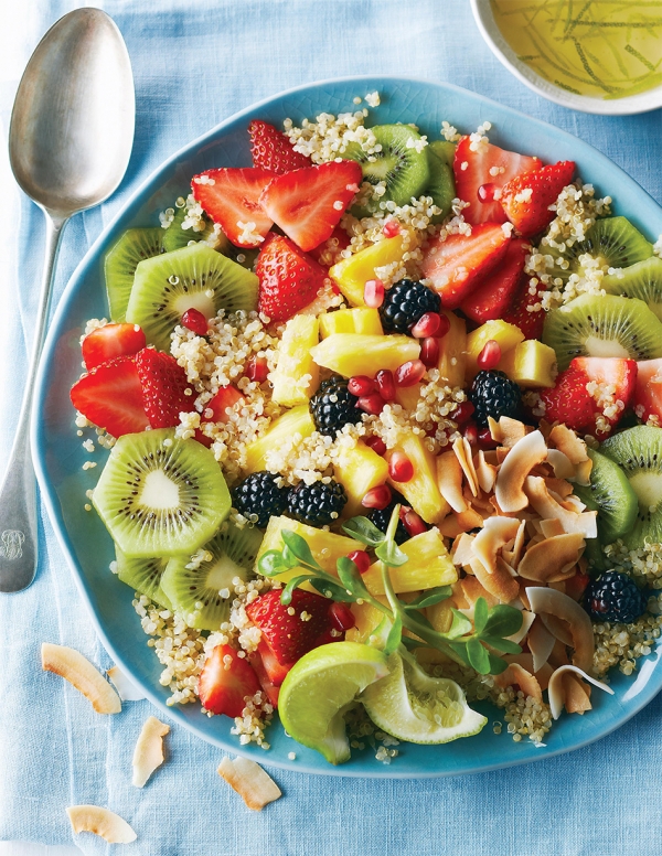 Toasted Coconut Fruit Salad with Quinoa and Pineapple Lime Dressing