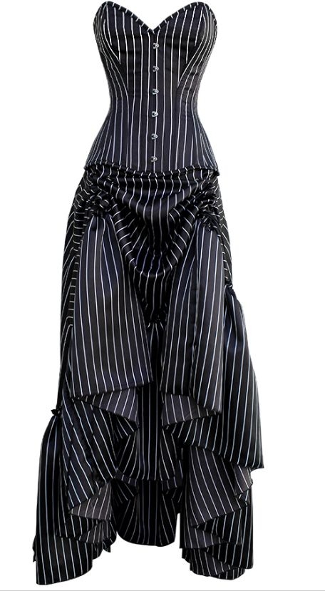 Pinstriped Goth Strapless Dress