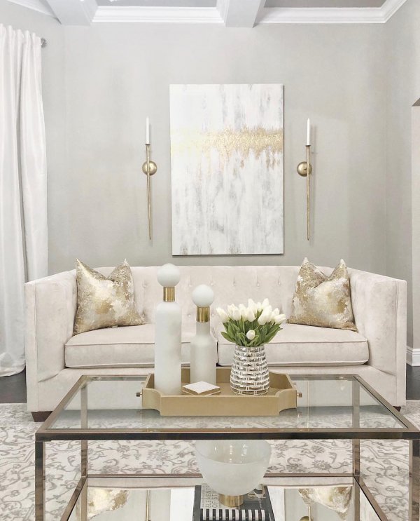 White, Living room, Furniture, Room, Interior design,