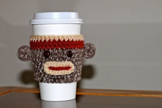 Crochet Sock Monkey Cup Cozy