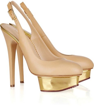 Charlotte Olympia Metallic Leather Slingback Pumps