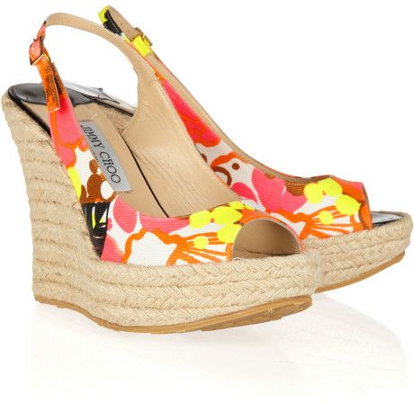 Jimmy Choo Polar Tropical-Print Espadrille Wedges