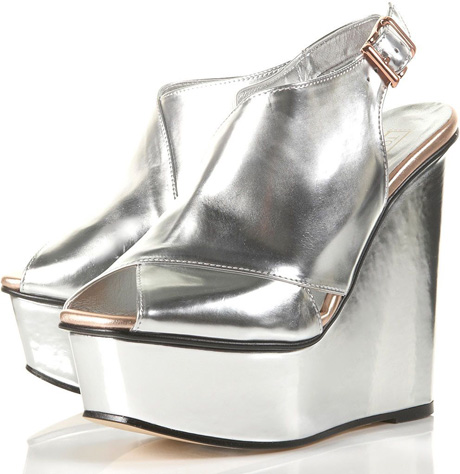 Topshop Wattage Silver Metallic Wedges