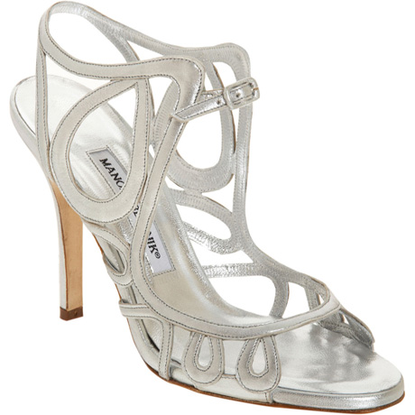 Manolo Blahnik Strappy Silver Shoes