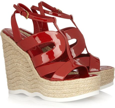 Yves Saint Laurent Saint Malo Patent-Leather Wedge Sandals