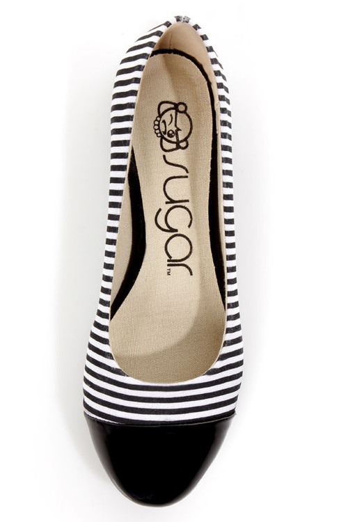 Sugar Atlas Black and White Cap-Toe Ballet Flats