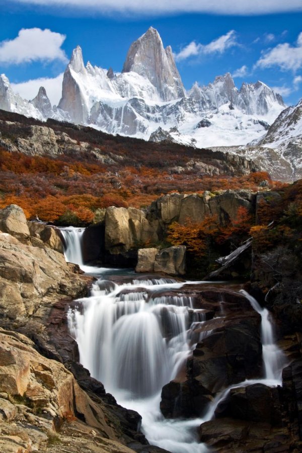 Monte Fitz Roy,waterfall,mountainous landforms,body of water,wilderness,