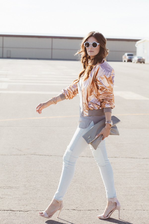 Metallic Jacket and White Denims