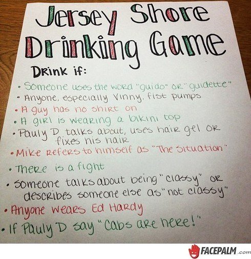 Jersey Shore Drinking Game