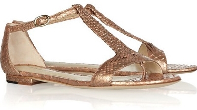 Alexandre Birman Woven Metallic Python Flat Sandals