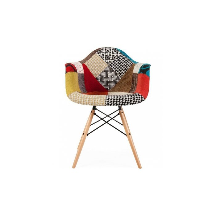 Eames Style DAW Patchwork Fabric Upholstered Armchair