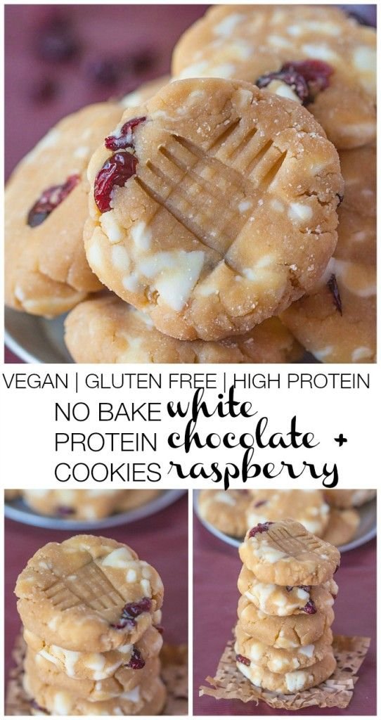 Healthy No Bake White Chocolate Raspberry Protein Cookies (Vegan & Gluten-free)