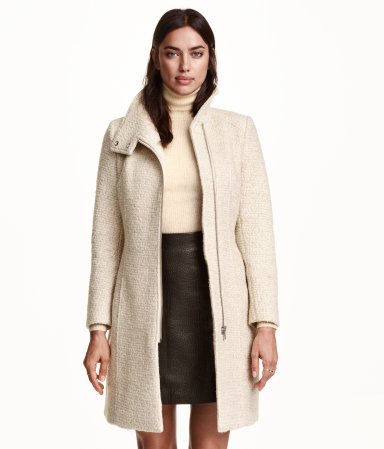 Light Beige Wool-Blend Boucle Coat