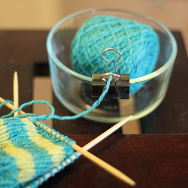 Binder Clip and Bowl – Great Yarn Dispenser!