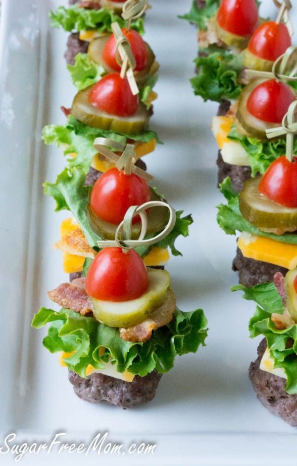 Mini Bunless Cheeseburgers on Sticks