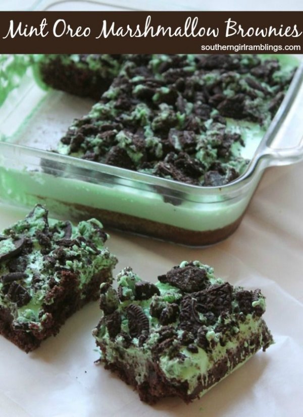 Mint Oreo Marshmallow Brownies