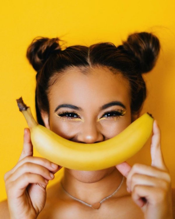 Face, Skin, Yellow, Banana family, Banana,