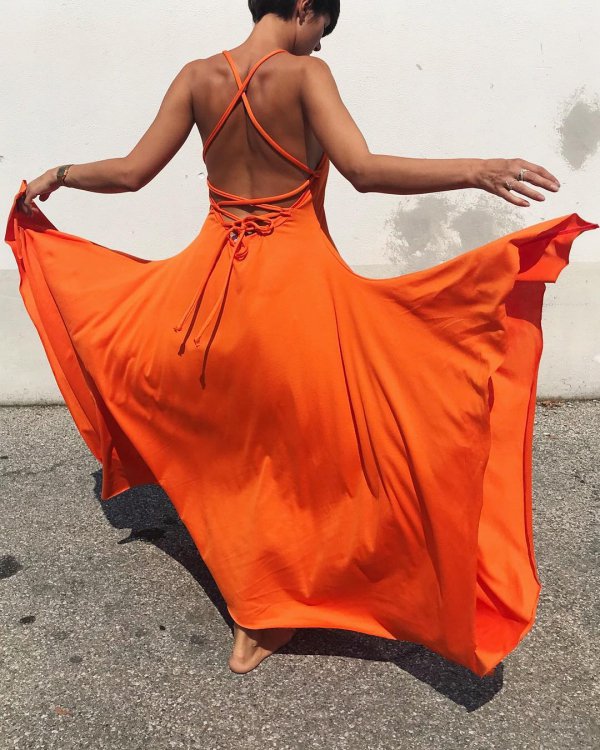 dress, orange, shoulder, joint, gown,