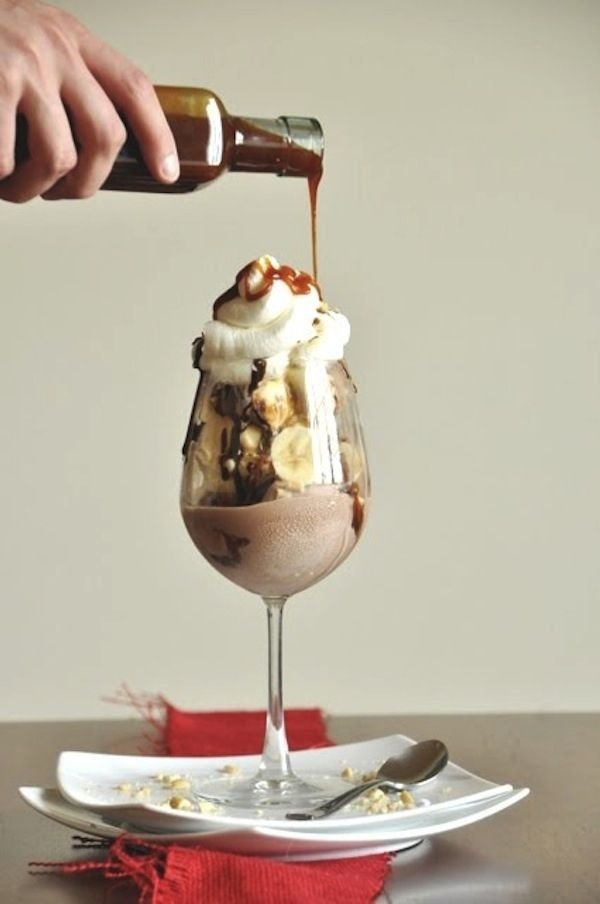 Ice Cream Sundae with Caramel Bourbon Sauce
