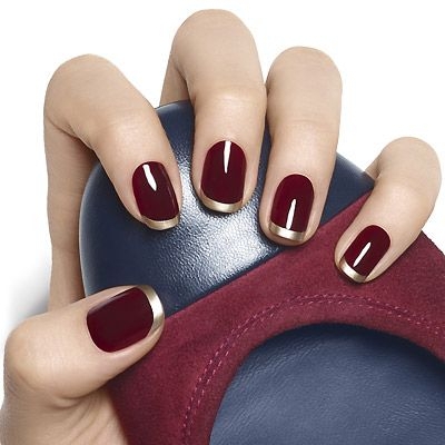 Gilt Tips on Deep Red Polish