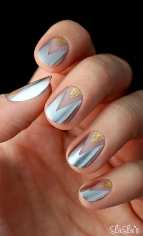 Gold and Silver Chevron Nail