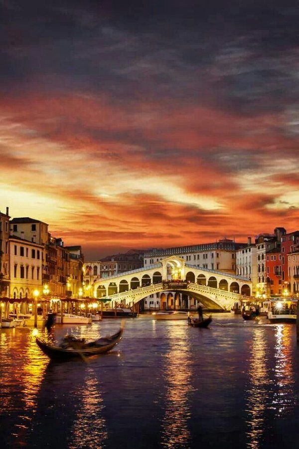 Rialto Bridge,Rialto Bridge,reflection,cityscape,sunset,