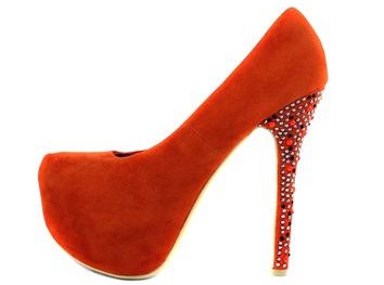 Suede Orange High Heel Pumps with Studs