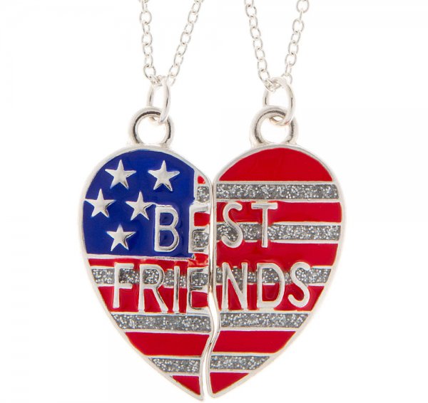 Best Friends American Flag Half Heart Pendant Necklaces Set of 2