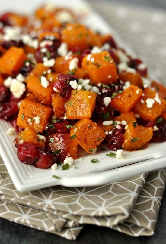 Honey Roasted Butternut Squash with Cranberries and Feta