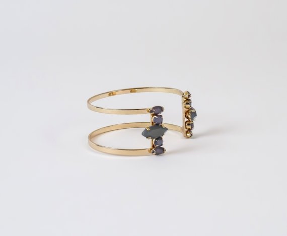 Gold Double Band Stone Bangle Bracelet