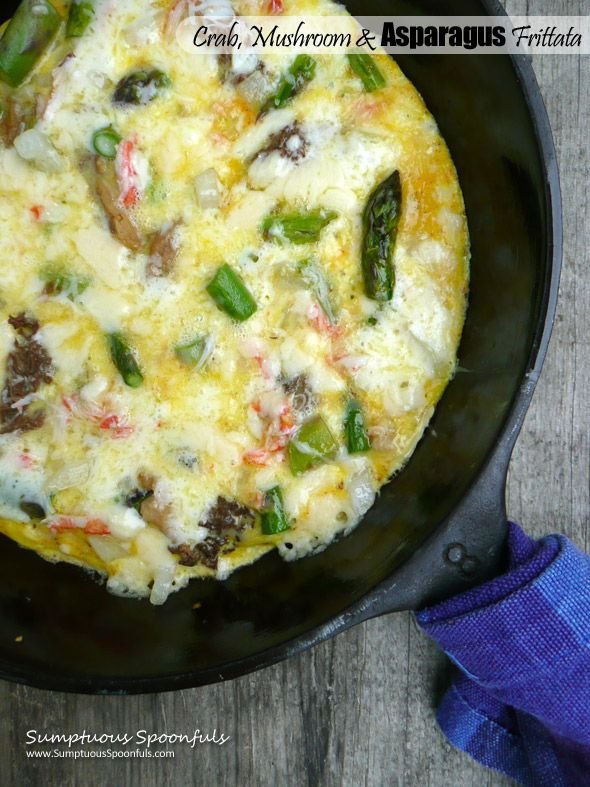 Crab, Mushroom Asparagus Frittata with Havarti Cheese