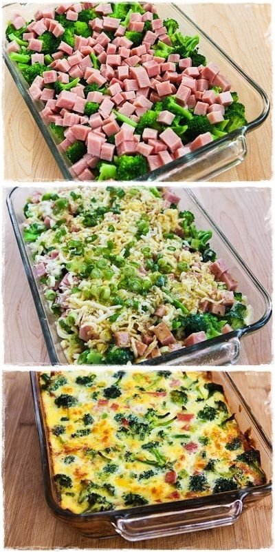 Broccoli, Ham, and Mozzarella Baked with Eggs