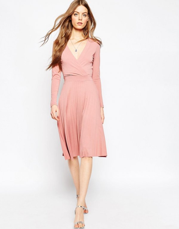 ASOS Wrap Midi Dress with Pleats