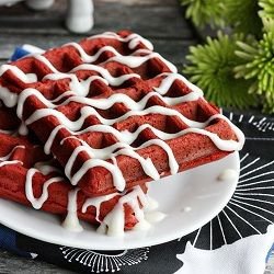 Red Velvet Waffles with Cream Cheese Glaze