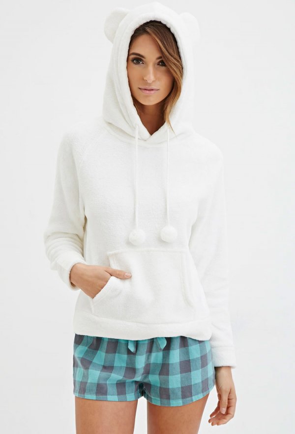 Plush Pom Drawstring PJ Hoodie