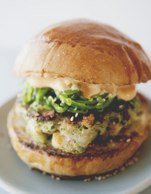 Shrimp Burger with Wakame Slaw