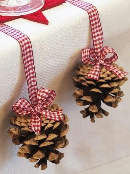 Tie Ribbon around Pine Cones