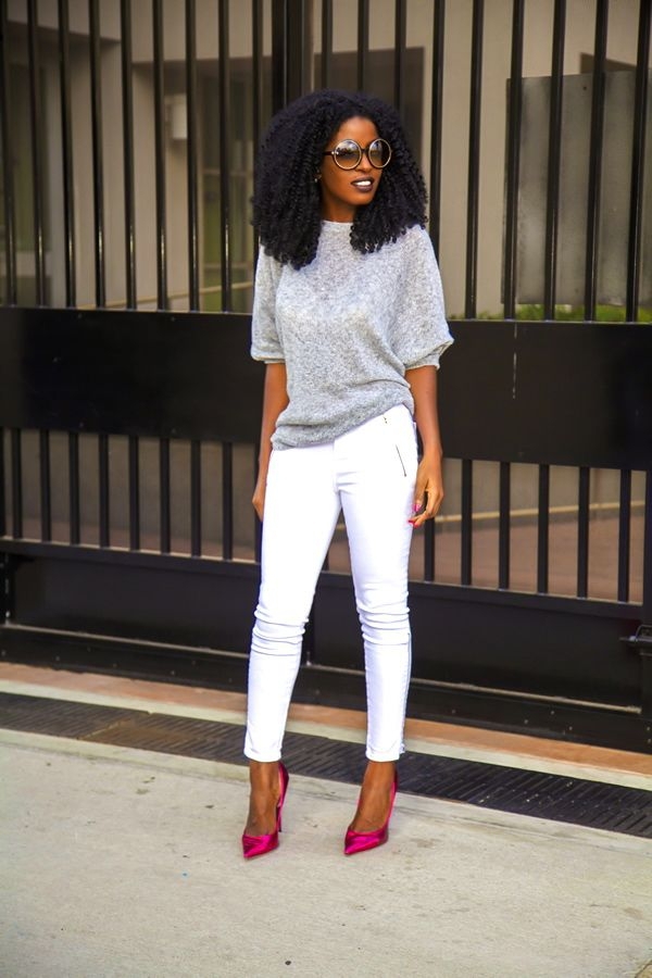 Oversize Sweater and Metallic Pumps