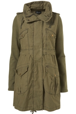 Topshop Khaki Jersey Sleeve Oversize Pocket Parka