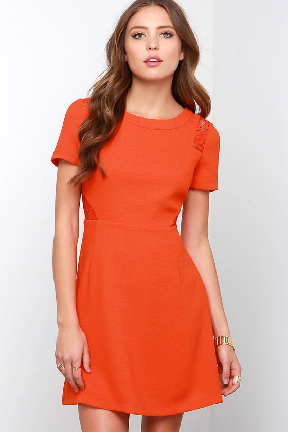 Lulus Coral Red Lace Dress