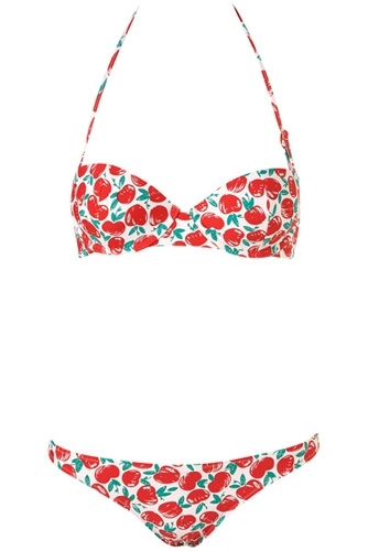 Cream Apple Print Padded Bikini