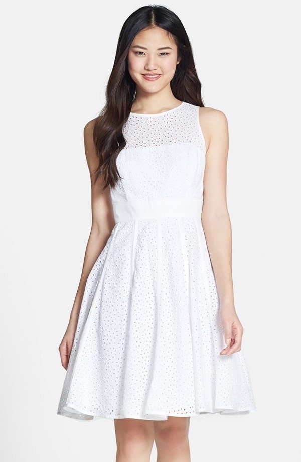 Eliza J Eyelet Fit & Flare Dress