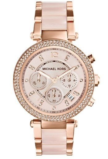 ‘Parker’ Blush Acetate Link Chronograph Rose Gold Watch