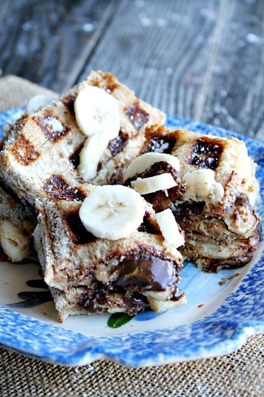 Nutella, Peanut Butter, and Banana Stuffed French Toast Waffles