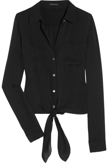 Theory Silk-Chiffon Tie Front Shirt