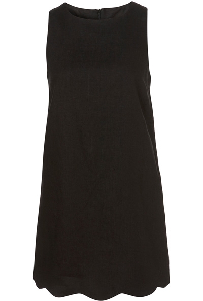 Topshop Black Linen Scallop Hem Shift Dress