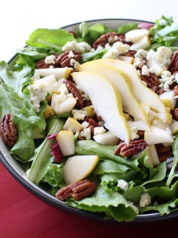 Pear, Pecan and Blue Cheese Salad with a Tangy Dijon Vinaigrette