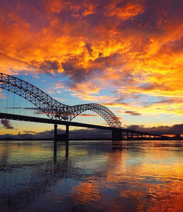 sky, reflection, bridge, afterglow, sunset,